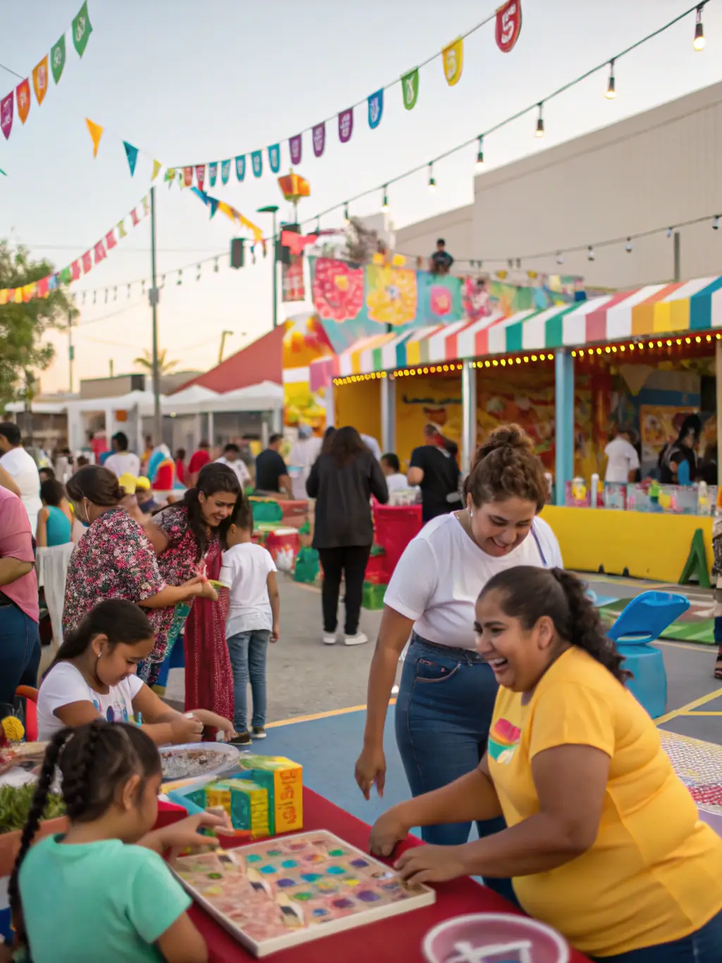 A vibrant scene of people from various cultural backgrounds interacting and celebrating together at a community event organized by AMCSA, promoting cultural harmony.