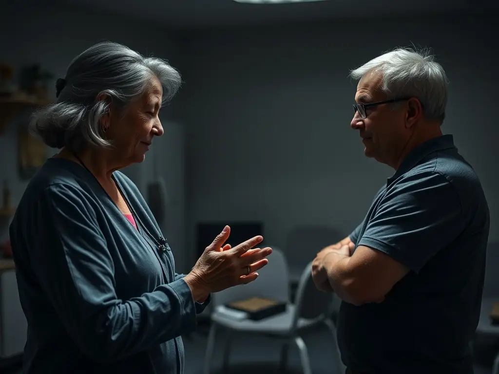 A caregiver receiving training and support from a professional, focusing on effective caregiving techniques and emotional well-being.
